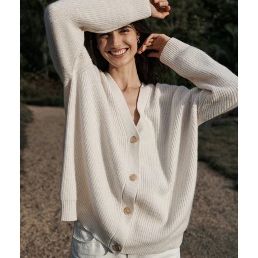 Jenni Kayne Cashmere Cocoon Cardigan Ivory Oatmeal Oversized 2XS XS - Picture 2 of 7